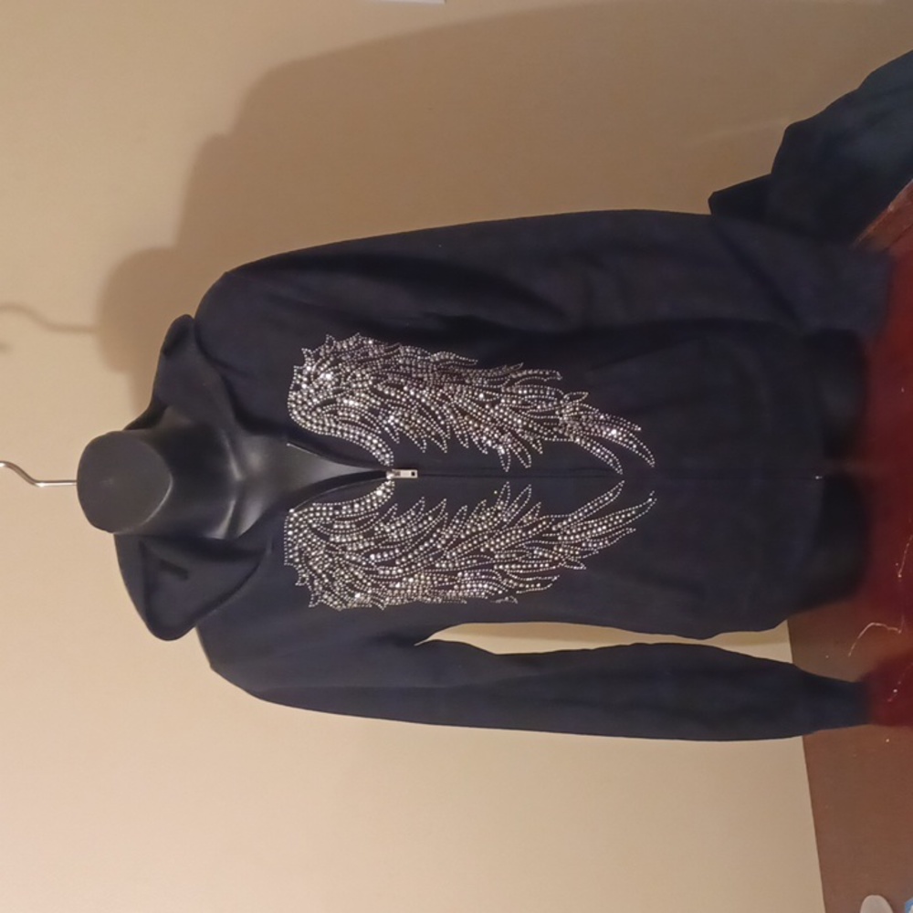 Los Angeles Bus stop,black,zip up hoodie,with studded angel wings! Sz.M